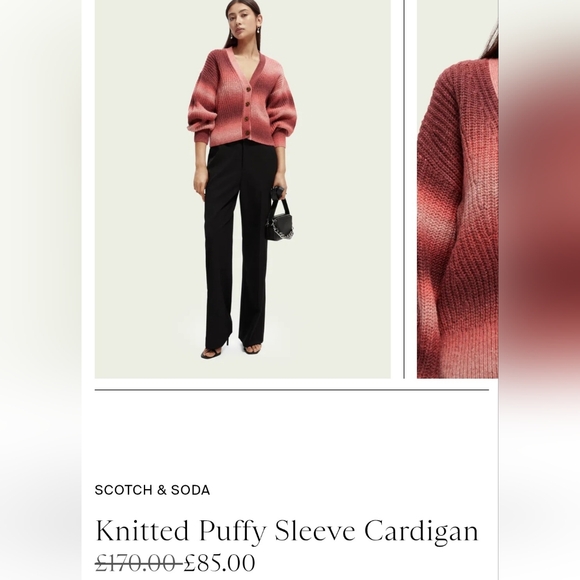 Scotch & Soda Large Pink Ombre Gradient Puffy Sleeve V-Neck Cardigan - Picture 3 of 10